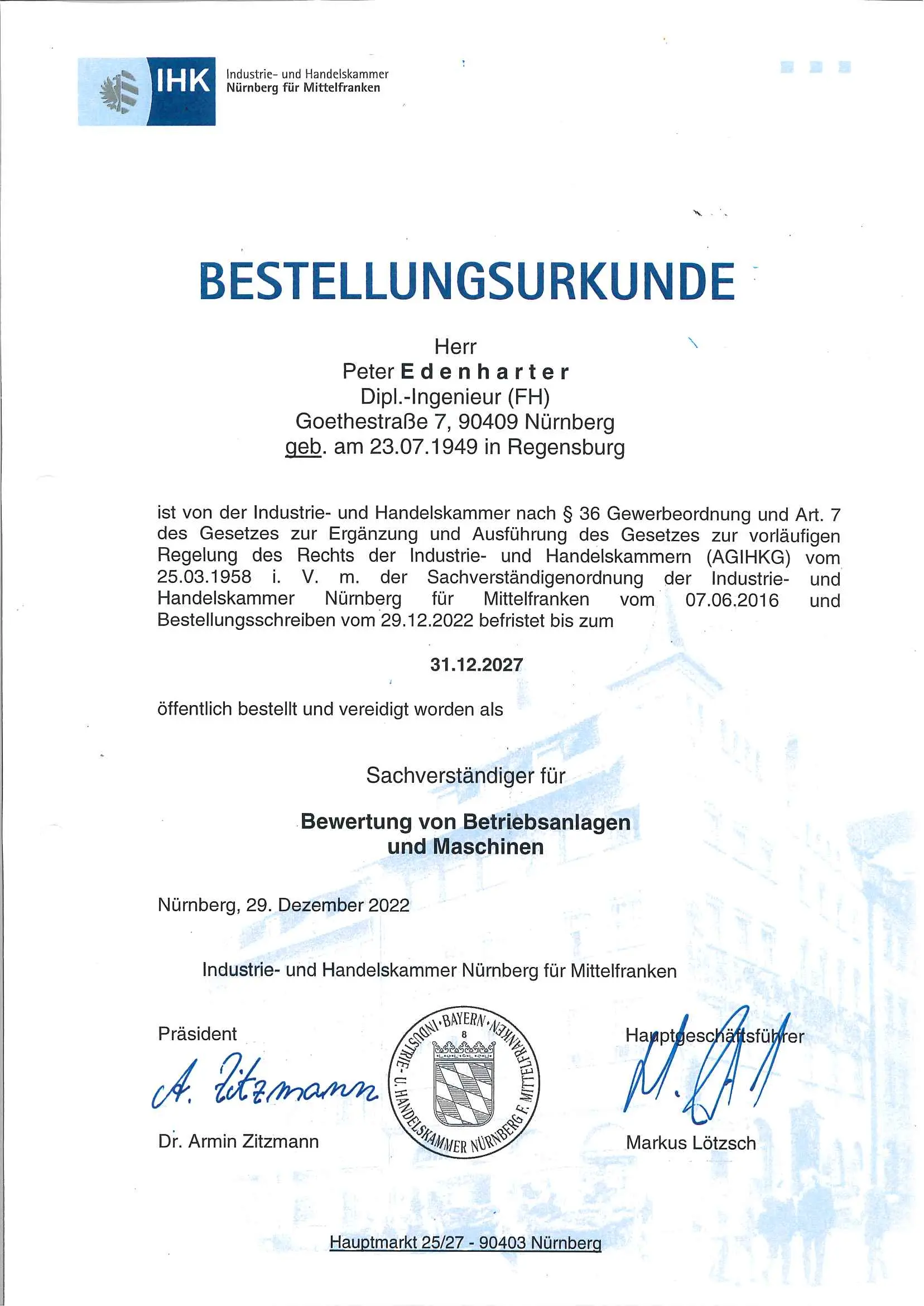 Öffentliche Bestellung Edenharter